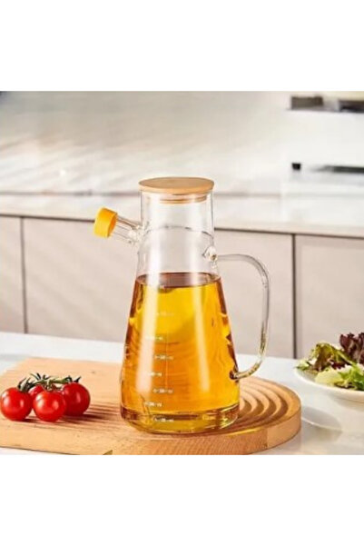 Parmeva Bambu Kapaklı Cam Yağdanlık, Sirkelik,Sütlük Cam Şişe 900 ml