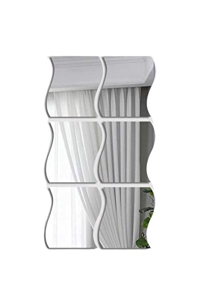 eZmart Set 6 Oglinzi Acrilice Autoadezive, Design Modern, Model Valuri, Argintiu, 12x10 cm,