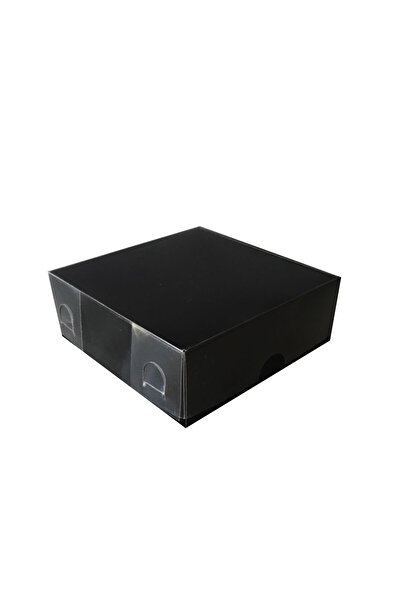 TT Tahtakale Toptancıları علبة كرتون بغطاء أسيتات لون سادة 9X9X3 سم (50 قطعة) أسود