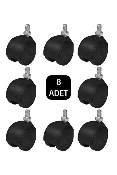 Nalbur Diyarı Döner Vidalı Siyah 40'lık Küçük Plastik Dolap Sehpa Masa Mobilya Tekeri 8 Adet