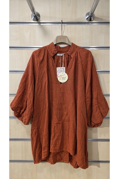 Park Moda Italian Linen Blouse Gathered V Neck