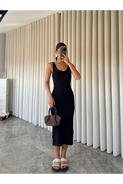 Pulli Collection Women's Modal Fabric Black Midi Dress