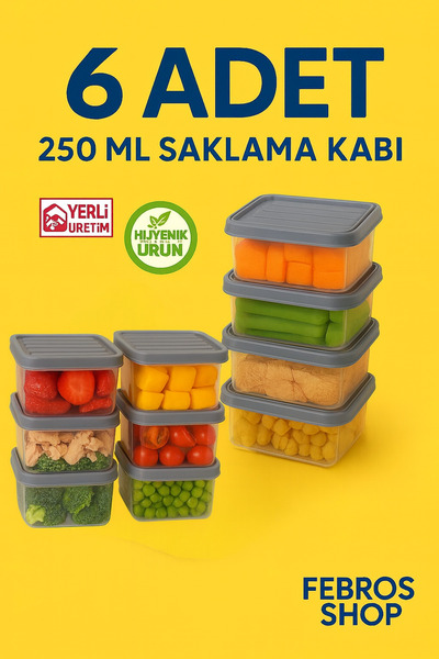 6-Piece 250ML Deep Freezer Storage Container Set Freezer Microwave Food Gray Plastic Container