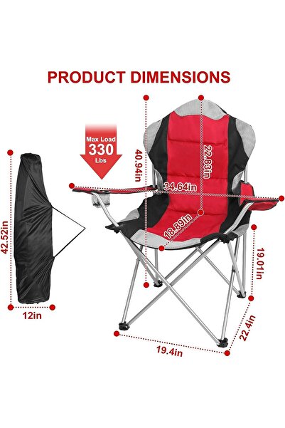 GO2CAMPS Foldable Camping Chair with Cup Holder Heavy Quality (Red)