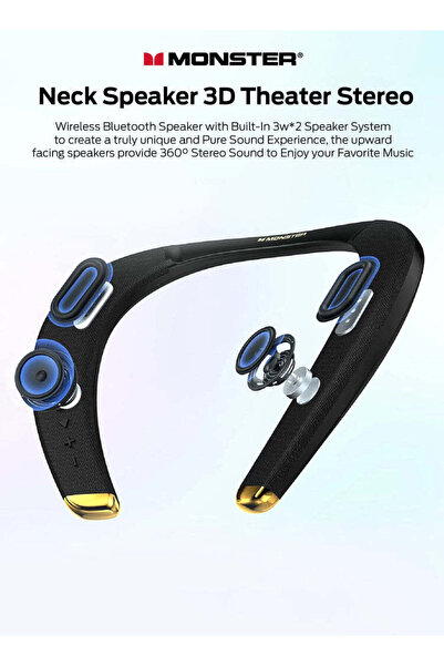 MONSTER Boomerang Petite Neckband Bluetooth Speakers,15H Playtime, High Fidelity 3D Stereo