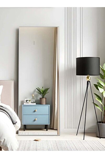 Taimi Large Mirror With Elegant Design 155x45cm-full Length Mirror With White Metal Frame And Back Stand