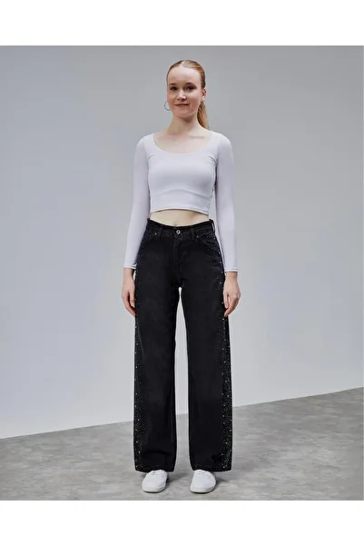 Butik Stripe Stone Detail Palazzo Jean Pantalon