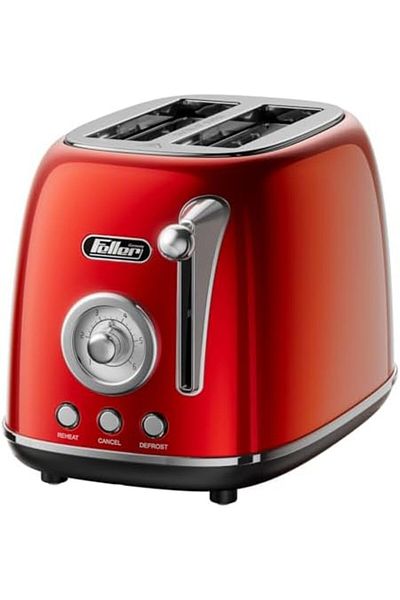 FELLER Germany, Retro Style 2-Slice Toaster, 815 W, Steel Body, Dust Cover, Foldable Bun Warmer, Def
