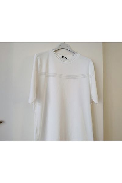 Butik Şans Jm Short Sleeve Stripe Tulle Detail Crew Neck Knitwear Blouse