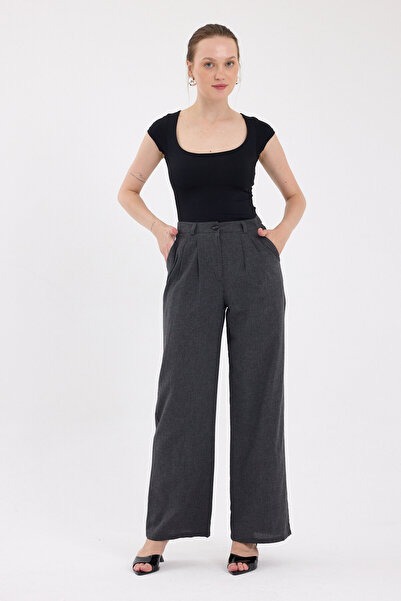 Rays Anthracite Pleated Palazzo Wide Leg Women's Trousers 4755A