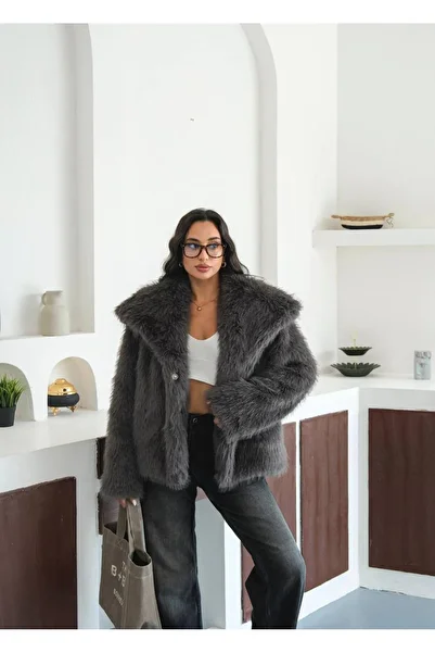 KIREK Women's Gray Soft Texture Lined Plump Fur