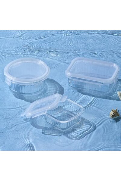 NEOFLAM Wave Lock Rectangular Glass Food Container with Lid, 640 ml Capacity