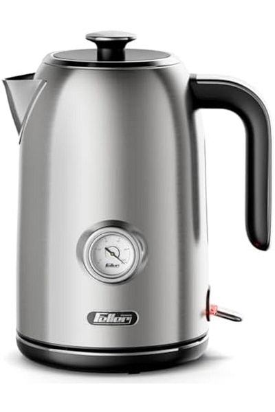 FELLER Germany, Retro Style 1.7L Kettle with Thermometer, 2200 W, Stainless Steel Body, STRIX Contro