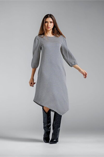 RVL Asymmetric gray striped dress