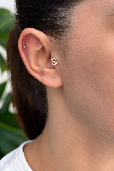 Utku Kuyumculuk 14 AYAR TAŞLI S HARFİ TRAGUS VE HELİX KÜPE