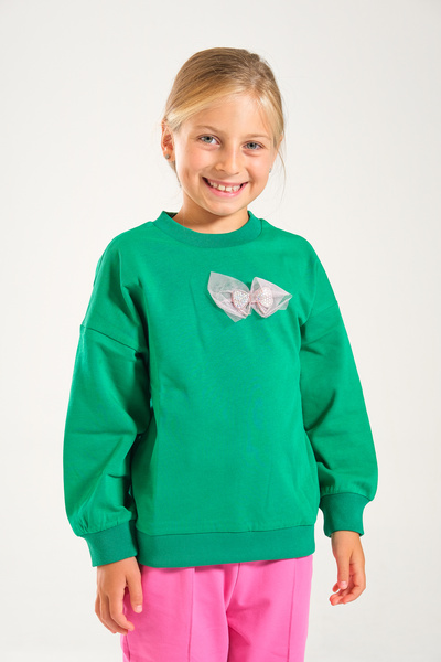 Classio Kids Girl's 100% Cotton Owersize Sweat and Lycra Two Thread Grass Detail Pants Set