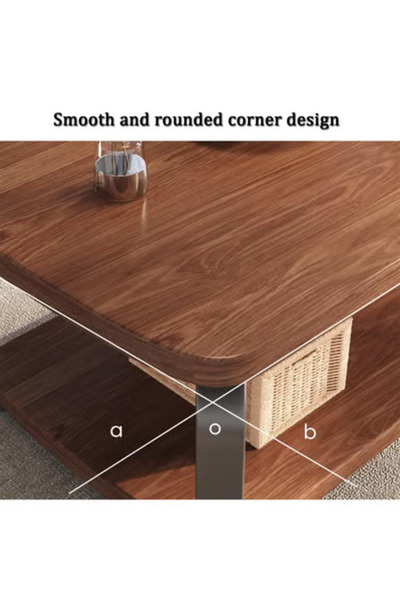 Taimi Wooden Coffee Table Double Layer Storage Space and Metal Legs, Table for Living Room 120x60x43cm