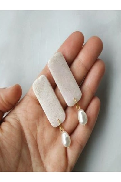 TREND Silvery White Color Elegant Design Polymer Earrings with Long Pearls