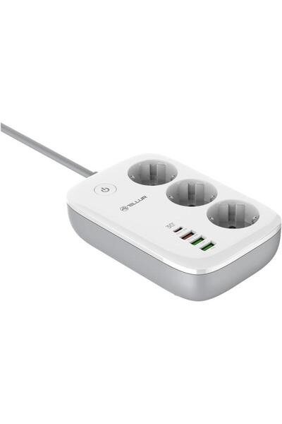 TELLUR Prelungitor inteligent TLL331521, Wi-Fi, 3 porturi, PD30W, QC18W, 2xUSB 2.4A, 2500W, 10A, supratensiune și