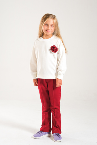 Classio Kids Girl's 100% Cotton Owersize Sweat and Lycra Two Thread Grass Detail Pants Set