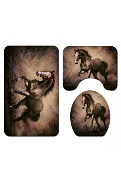 FizioTab Σετ 3 χαλάκια μπάνιου FizioTab, αντιολισθητικά, με σχέδιο αλόγου