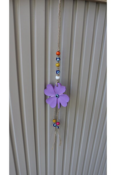 DemCey Home Nazar Boncuklu 4 Yaprak Mor Yonca Dekoratif Duvar Süsü Balkon Bah...