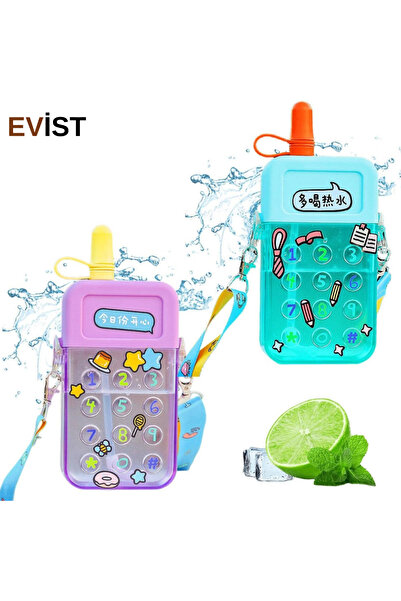 EVİST Evist- Phone Model - Colorful Mica Crystal Water Bottle with Straw & Sc...