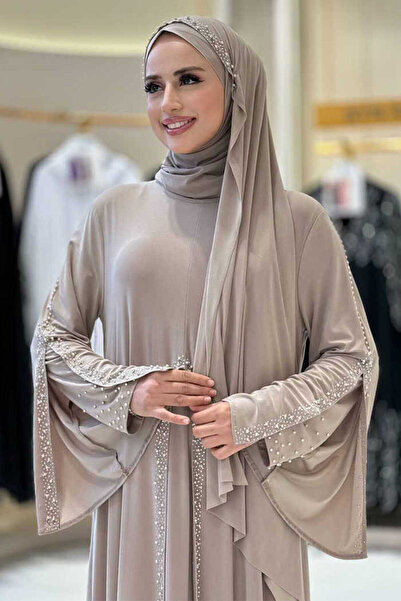 Bym Fashion Τριπλό Σετ Μανδύας, Φόρεμα και Σάλι 3932 Mink