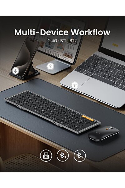 ProtoArc Foldable Keyboard and Mouse XKM01 - Full-Size Folding Combo (Black Gray)