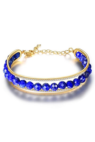 levandore سوار ليف مصنوع يدويًا من حجر اللازورد، فضة إسترلينية، مطلي بالذهب عيار ١٨ قيراطًا