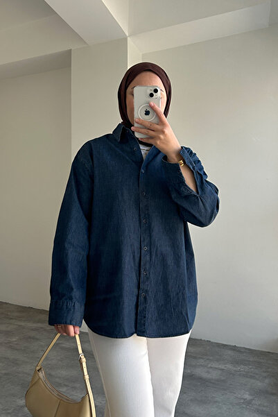 HYWONA Cămașă pentru femei Jean Tesettür Albastru închis