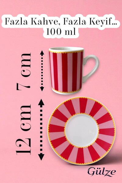 GÜLZE 6 Kişilik (12 Parça) MOZAİK Model Lüks Kahve Fincan Takımı (Özel Tasarım, Saf Porselen)