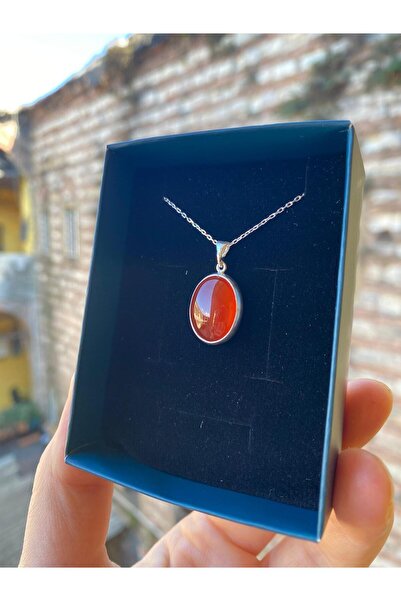 By Atölye Doğal Karnelyanakik Taşlı Gümüş Büyük Kolye