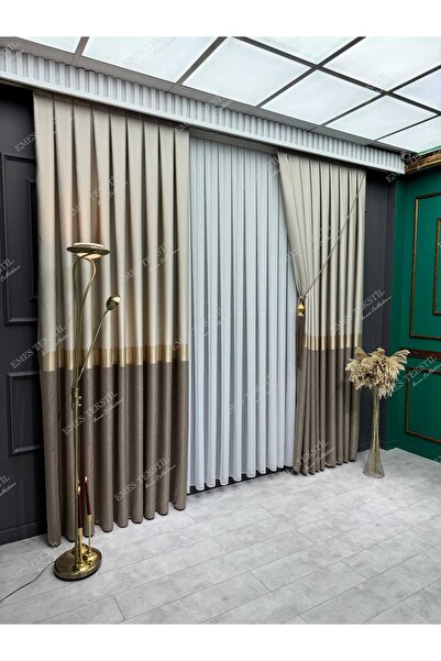 Perde Pendik Pano Panel Curtain, Azra, Luxe, Beige Gold Vizon, Blackout, Drapery Curtain, Sheer Curtain, Closely Pleated, Single Panel