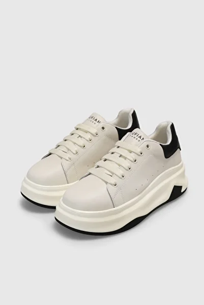 Lufian Genuine Leather Lace-Up Casual Sports Shoes Ecru Sneaker White