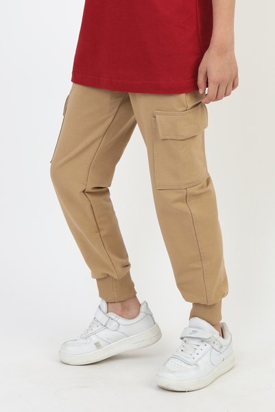 SLOBODA Unisex Ribbed Pants Elastic Beige School Pants