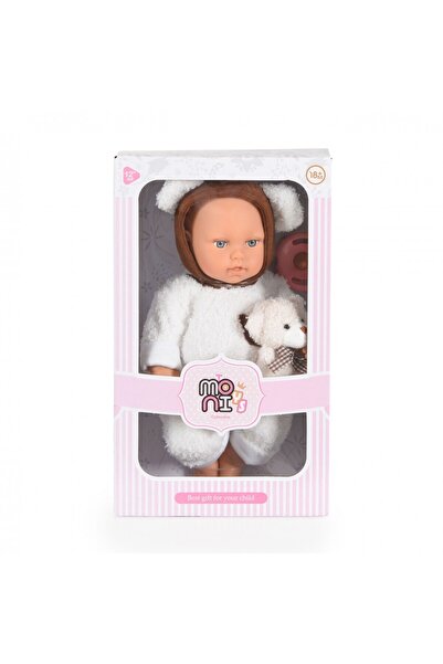 Moni Bebe Bear baby doll for children with realistic features, jumpsuit with teddy bear ears, S