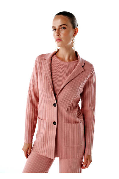 Knitss Extrafıne Merino Yün Karışımlı Triko Ceket Pembe