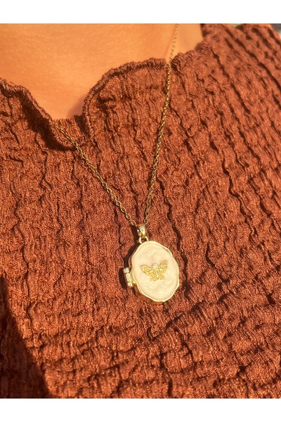 Zemora Jewelry Sedefli Açılabilir Kelebek Kolye Altın Kaplama Paslanmaz Çelik...
