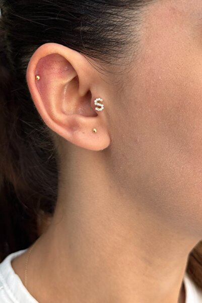 Utku Kuyumculuk 14 AYAR TAŞLI S HARFİ TRAGUS VE HELİX KÜPE