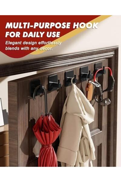 Generic Ctoby Wall Hooks, Adhesive Hooks Heavy Duty 22 lb (Max), 5 Pack Stainless Steel Self Adhesive Hooks,