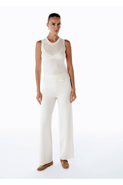 Knitss Παντελόνι Πλεκτό Εκρού με Μίγμα Μαλλί Merino Extrafine