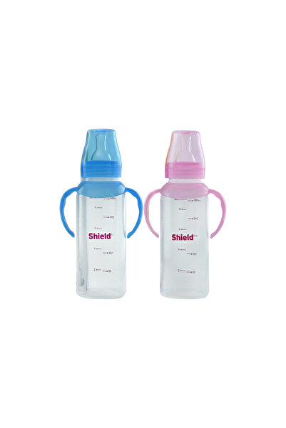 Shield Baby زجاجة رضاعة كلاسيكية بمقبض من ستاندرد نيك، للأطفال من عمر 6 أشهر فما فوق، 250 مل - ألوان متنوعة - عبوة من قطعة واحدة