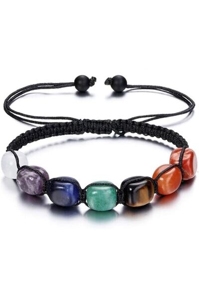 TrioStore Bratara 7 Chakre Reiki din Pietre Naturale Semipretioase cu Impletitura Manuala, Multicolor