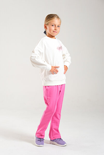 Classio Kids Girl's 100% Cotton Owersize Sweat and Lycra Two Thread Grass Detail Pants Set