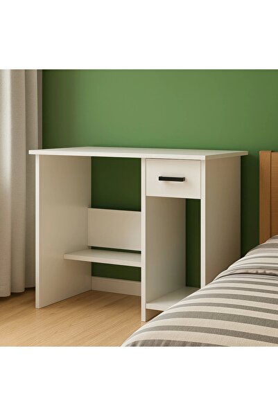 Evistro Çekmeceli Bilgisayar Masası Çalışma Masası Beyaz 90cm Demonte