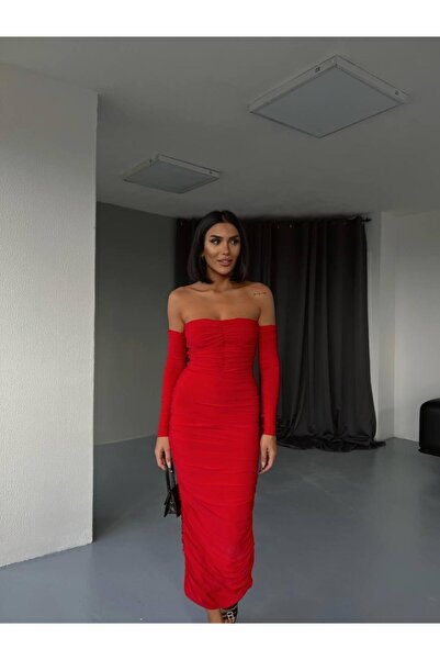 Genel Markalar Drapeli Midi Elbise 2011 - Kırmızı