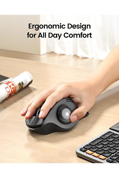 ProtoArc Wireless Trackball Mouse EM01 NL — Ergonomic Bluetooth Thumb Trackball (Gray)