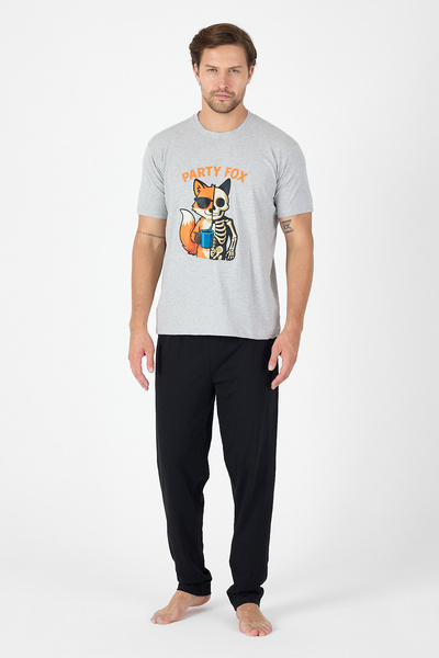 PİJAMORE Fox Fox Men's Groom Pajama Set, Short Sleeve, Pocket, Seasonal 100% Cotton, Dowry, Groom Bundle