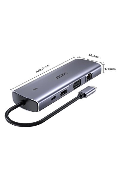 Unitek موزع USB-C D1113A 9 في 1 - HDMI، VGA، Ethernet، SD، PD 100 واط